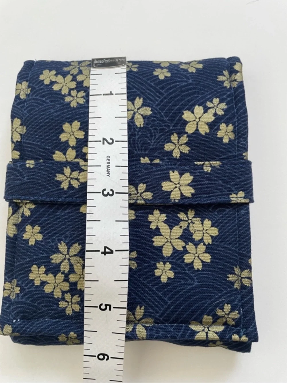 Blue gold sakura flower japanese fabric fountain pen pouch case new